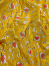 Bright Lemon Yellow Color Banarasi Handloom Cotton Silk Saree - Meenakari and Sliver Zari Weave- Floral Jaal Saree - Banarasi Sarees