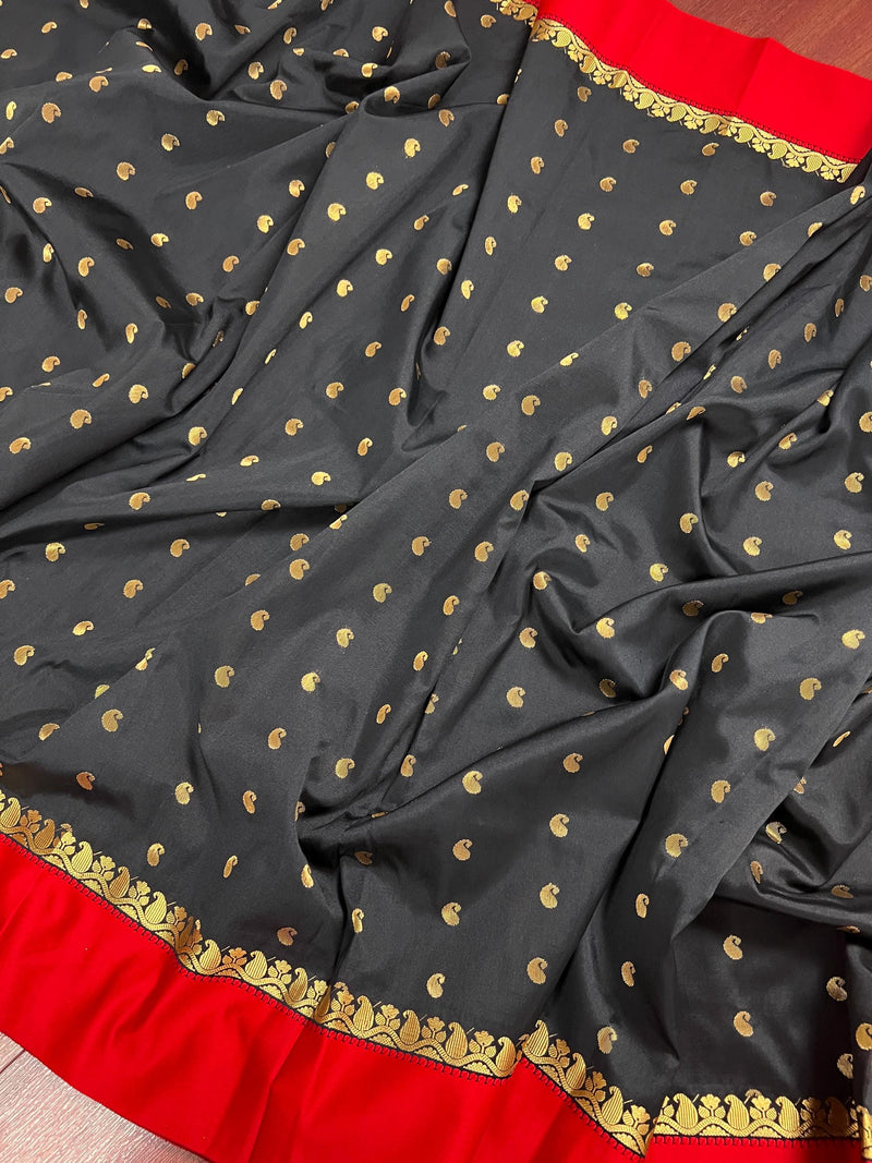 Statement Designer Black with red color Border and Pallu Saree | Banarasi Silk Saree | Gift for Her |  Kaash Collection
