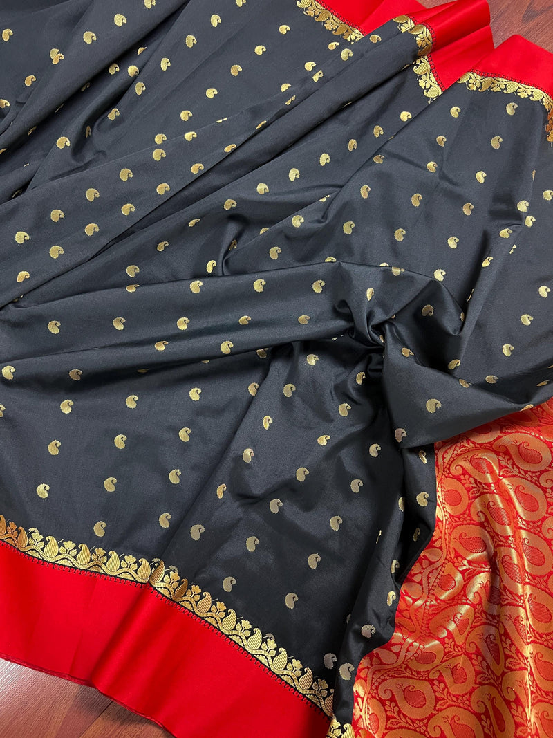 Statement Designer Black with red color Border and Pallu Saree | Banarasi Silk Saree | Gift for Her |  Kaash Collection