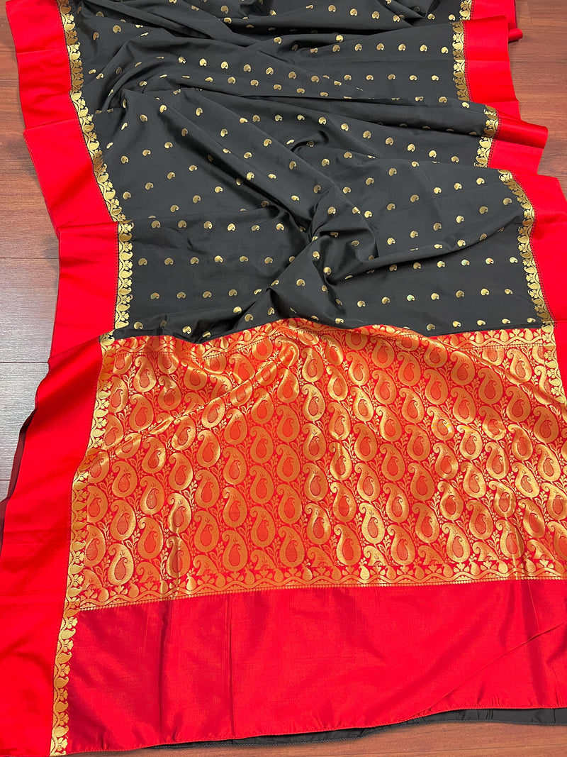 Statement Designer Black with red color Border and Pallu Saree | Banarasi Silk Saree | Gift for Her |  Kaash Collection