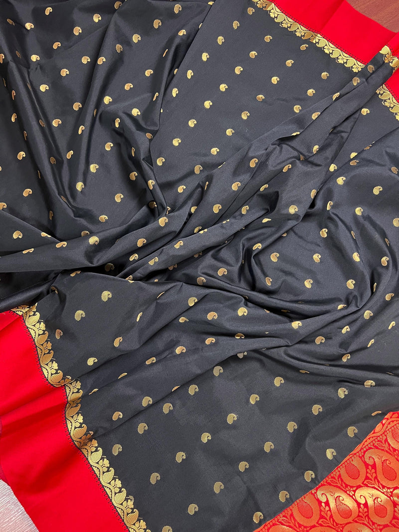 Statement Designer Black with red color Border and Pallu Saree | Banarasi Silk Saree | Gift for Her |  Kaash Collection