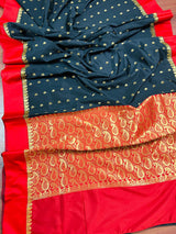 Statement Designer Black with red color Border and Pallu Saree | Banarasi Silk Saree | Gift for Her |  Kaash Collection
