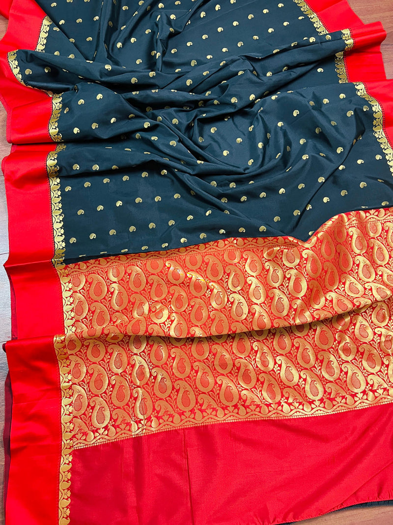 Statement Designer Black with red color Border and Pallu Saree | Banarasi Silk Saree | Gift for Her |  Kaash Collection