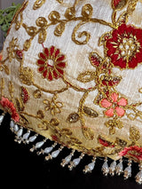 Gold Color Raw Silk Floral Light Weight Potli Bag | Embroidery Work Potli Bags | Bags for Gifts | Wedding Bags