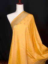 Handmade Soft Banarasi Silk Zari Weaved Mango Yellow Color Dupatta with Koniya design and Small buttis | Indian Dupatta | Stole | Scarf