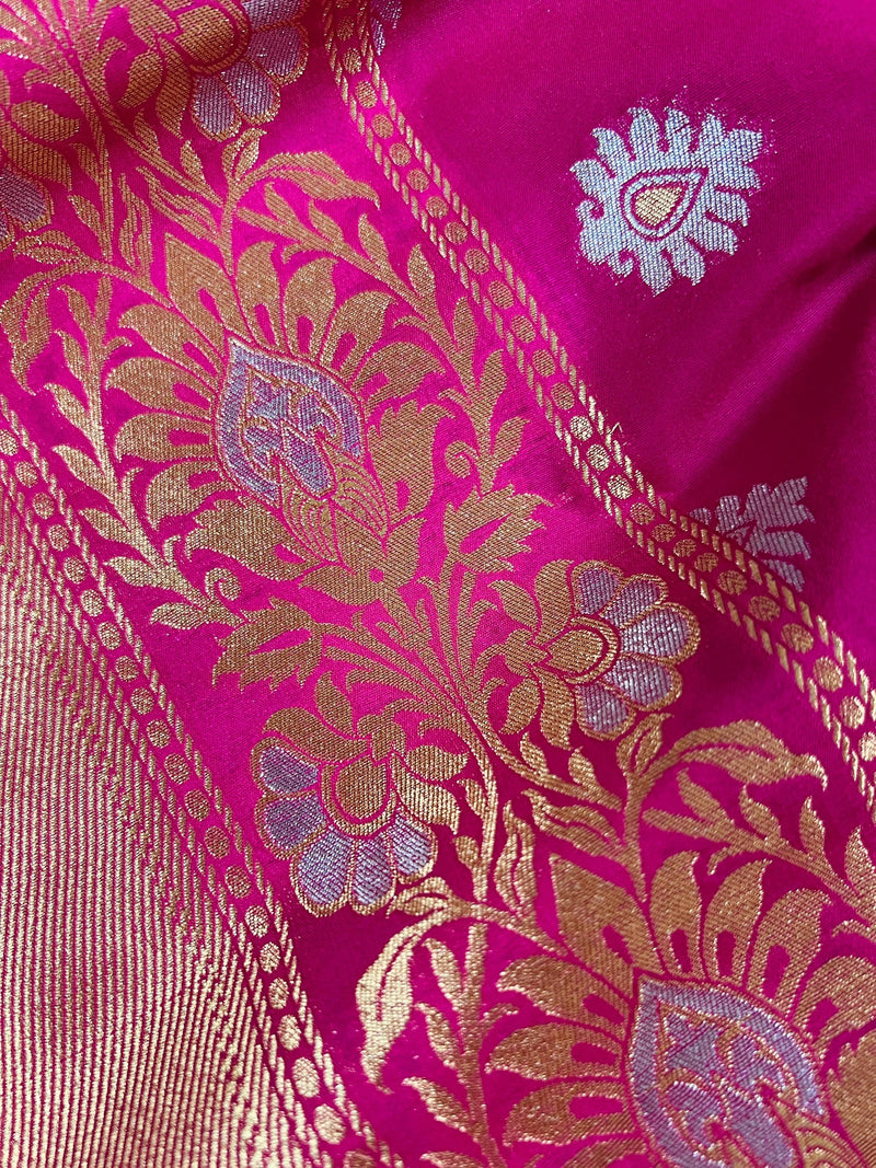 Statement Handmade Hot Pink Banarasi Soft Silk Saree