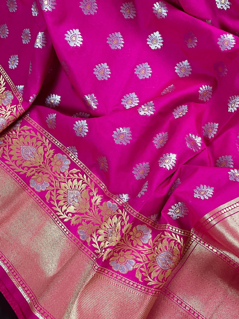 Statement Handmade Hot Pink Banarasi Soft Silk Saree