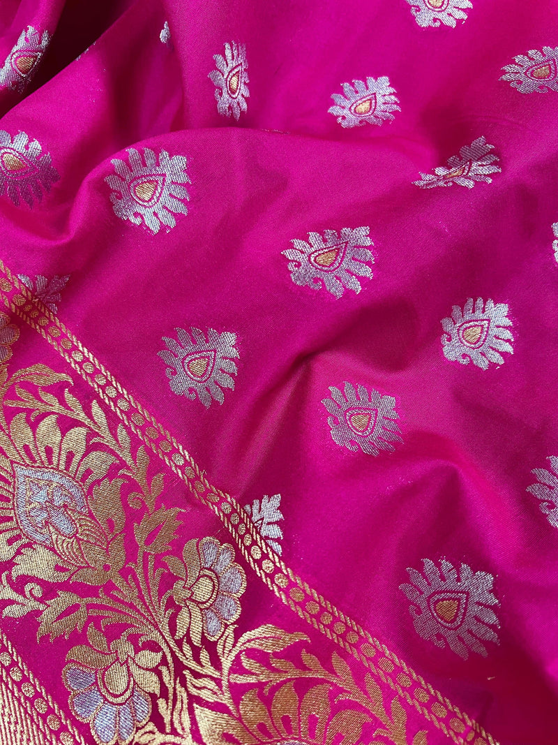 Statement Handmade Hot Pink Banarasi Soft Silk Saree