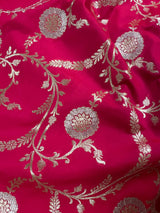 Hot Pink Color Semi Pure Mashru Silk Handloom Saree with Gold and Sliver Zari Weave - Banarasi Mashru Silk Saree