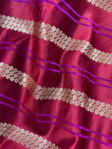 Wine Color Mashru Silk Handloom Saree with Purple Stripes Gold Zari Weave - Banarasi Mashru Silk Saree