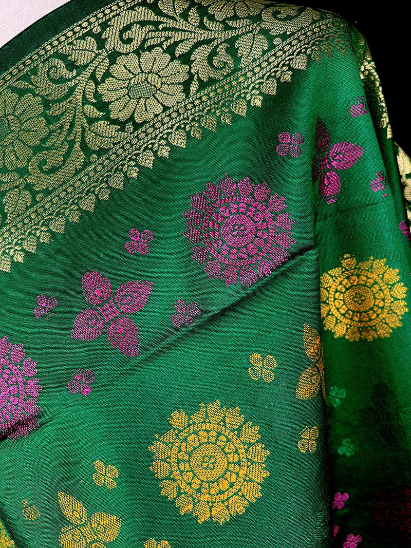 Green Color Soft Silk Dupatta with Multi-Color Meenakari Work | Soft Silk Dupatta | Stole | Benarasi Dupatta | Gift For Her