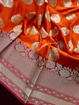 Orange with Pink  Traditional Handloom Banarasi Saree with Satin Border