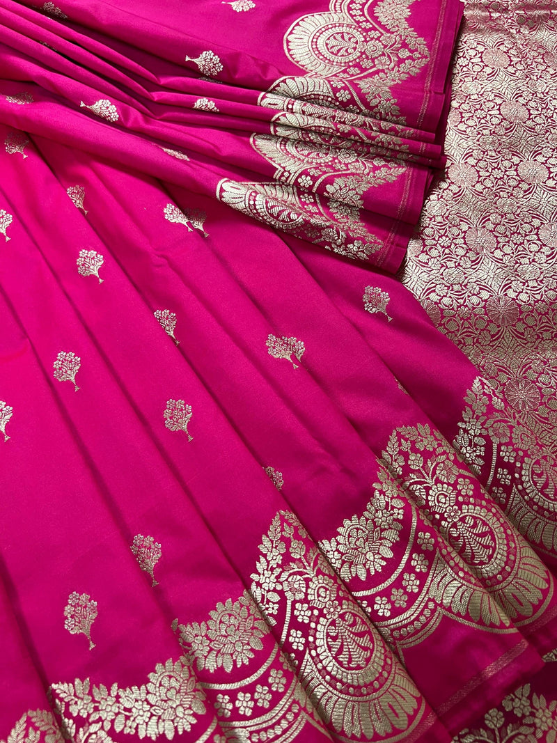 Hot Pink Handloom Saree  - Banarasi Mashru Silk Saree