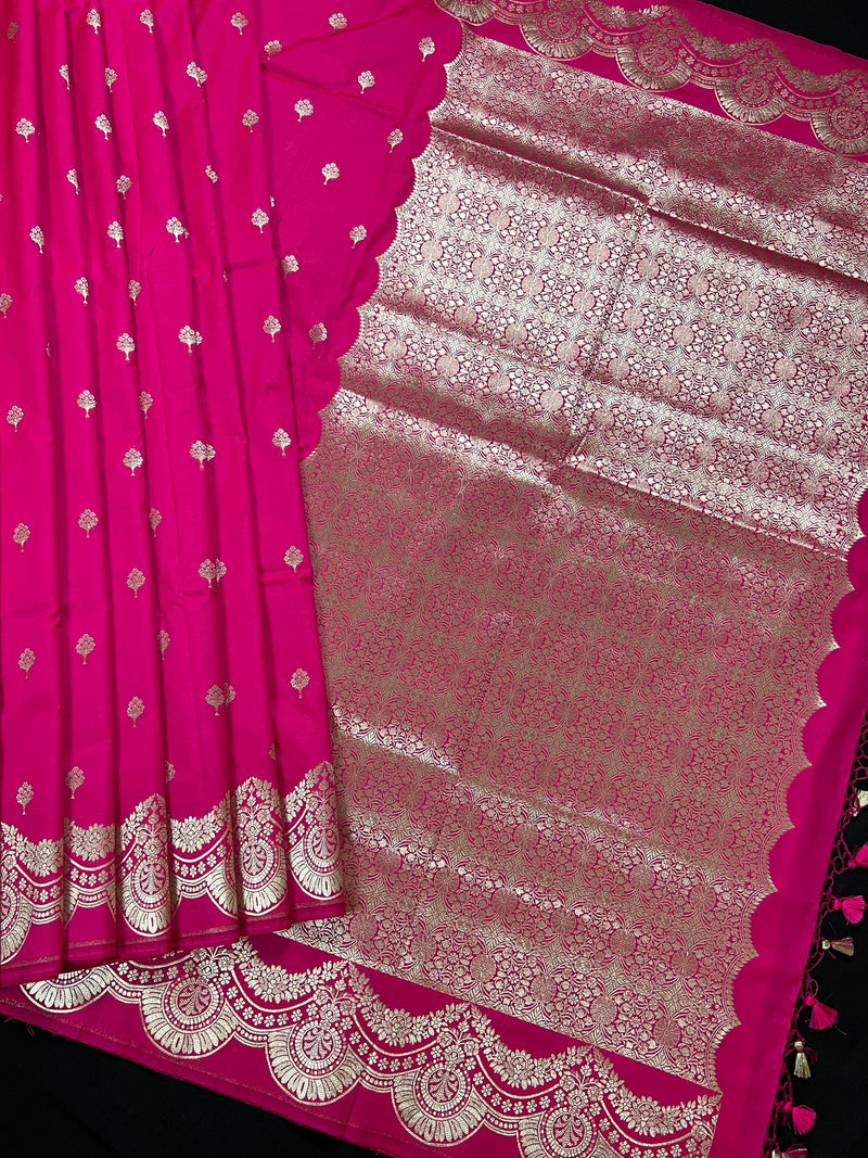 Hot Pink Handloom Saree  - Banarasi Mashru Silk Saree