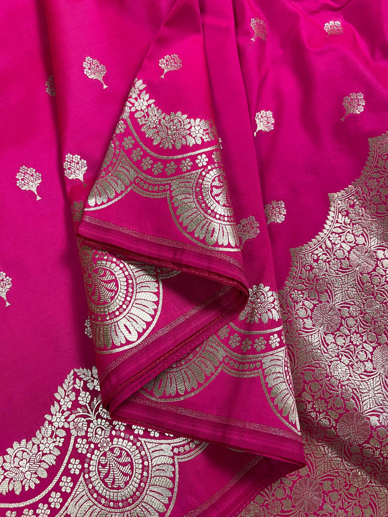 Hot Pink Handloom Saree  - Banarasi Mashru Silk Saree