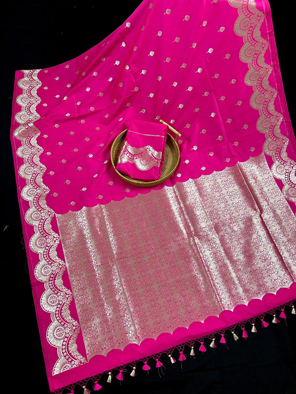 Hot Pink Handloom Saree  - Banarasi Mashru Silk Saree