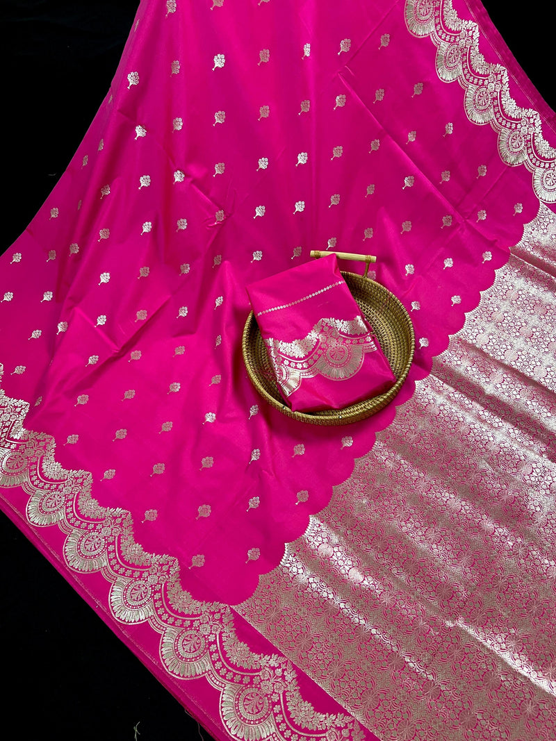 Hot Pink Handloom Saree  - Banarasi Mashru Silk Saree