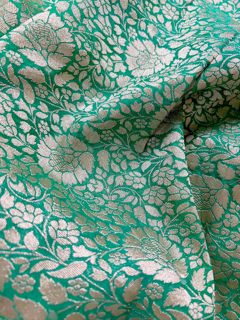 Pastel Green and Sea Green Color Pure Khaddi Georgette Banarasi Silk Saree | Floral Meenakari Jaal Silk Sari  | SILK MARK CERTIFIED