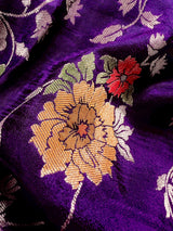 Statement Floral Jaal Saree in Purple Color in Pure Satin Silk  - Handwoven Saree = Silk Mark Certified