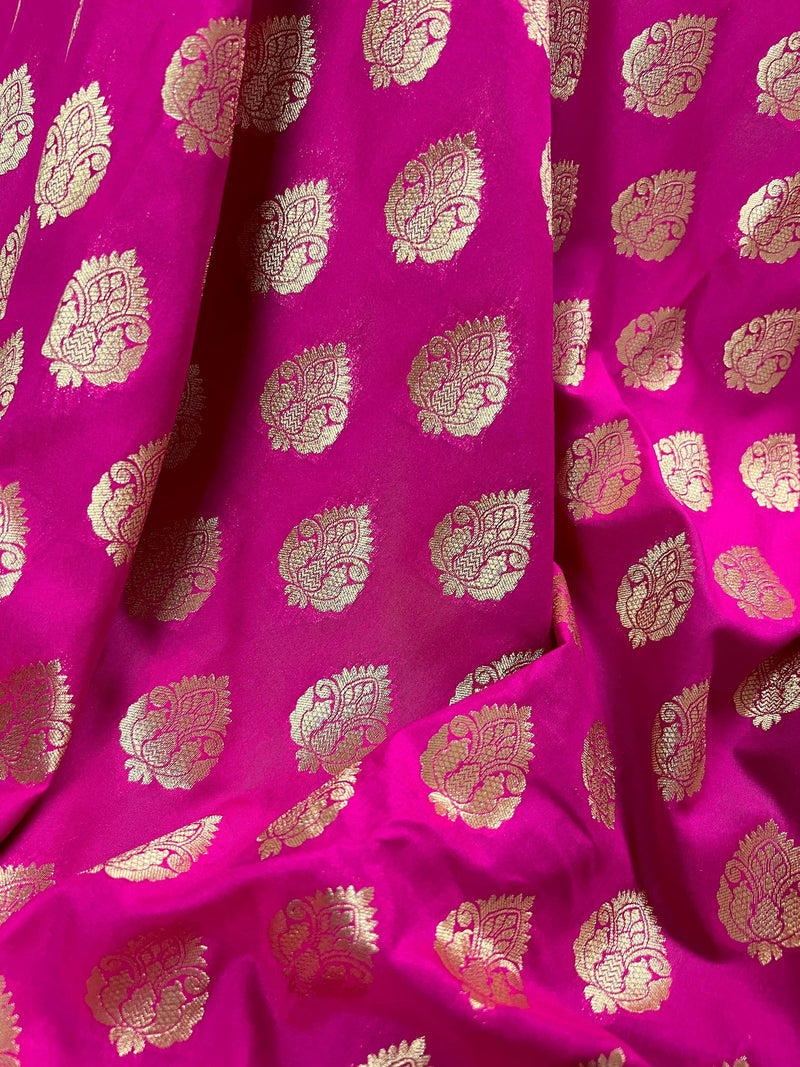 Hot Pink Color Banarasi Silk Saree in Gold Zari Weave Work