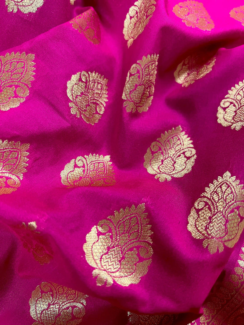 Hot Pink Color Banarasi Silk Saree in Gold Zari Weave Work