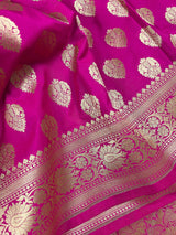 Hot Pink Color Banarasi Silk Saree in Gold Zari Weave Work