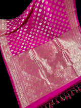 Hot Pink Color Banarasi Silk Saree in Gold Zari Weave Work