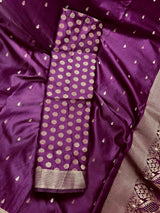 Brinjal Purple Color Banarasi Light Weight Satin Silk with Handwoven Copper Zari Weaving