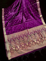 Brinjal Purple Color Banarasi Light Weight Satin Silk with Handwoven Copper Zari Weaving