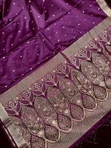 Brinjal Purple Color Banarasi Light Weight Satin Silk with Handwoven Copper Zari Weaving