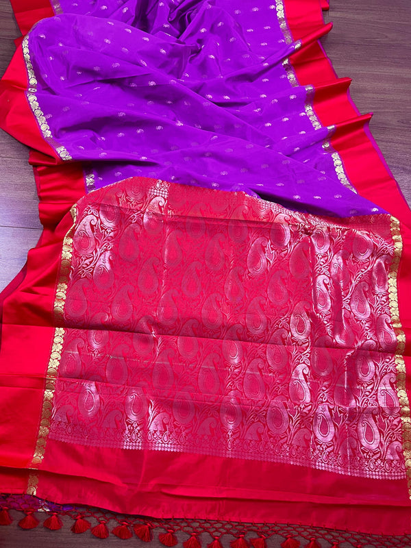 Statement Designer Light Violet with Red border and Pallu Saree | Banarasi Silk Saree | Soft Silk Saree