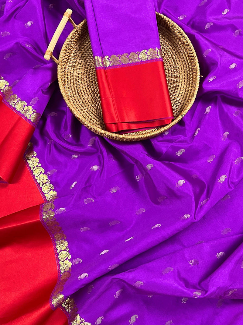 Statement Designer Light Violet with Red border and Pallu Saree | Banarasi Silk Saree | Soft Silk Saree