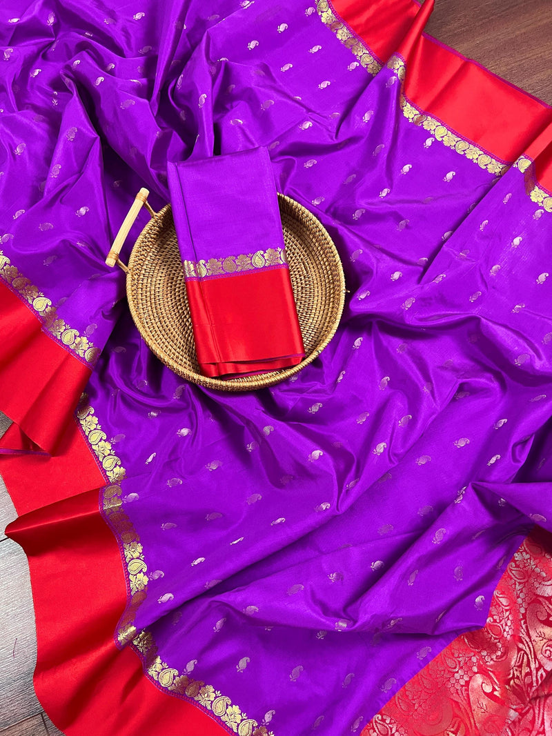 Statement Designer Light Violet with Red border and Pallu Saree | Banarasi Silk Saree | Soft Silk Saree