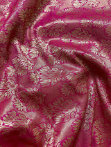 Biscuit Color Banarasi Silk Saree with Floral design with Pink combination borders and Pallu