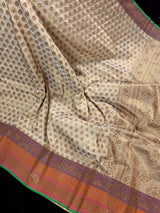 Beige Gold Color with Multi Color Border in Semi-Tussar Silk Saree With Antique Zari Weaving Work