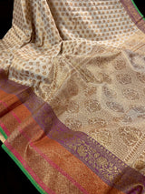 Beige Gold Color with Multi Color Border in Semi-Tussar Silk Saree With Antique Zari Weaving Work