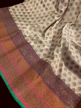 Beige Gold Color with Multi Color Border in Semi-Tussar Silk Saree With Antique Zari Weaving Work