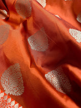 Statement Handmade Burnt Orange Color Banarasi Semi Katan Silk Saree