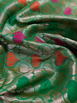 Green Semi Silk Saree with Floral Jaal and Meenakari Weaving with Brocade Blouse - Banarasi Sarees - Gift for Her