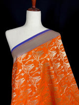 Orange Color Dupatta with Pair of Parrots  - Benarasi Silk Dupatta