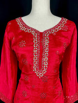 Readymade 3pcs Suit in Red Color For Women with Handwork