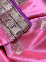 Ombre Pure Banarasi Dupion Silk Saree with Paithani Muniya Borders - Handwoven Saree - SILK MARK CERTIFIED