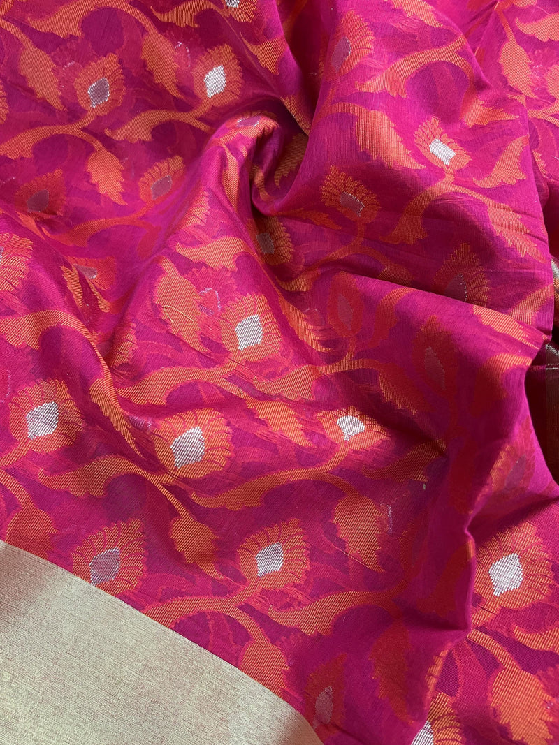 Pink Color Jamdani Soft Cotton Silk  Saree -  Jamdani Saree - Floral Jaal Sarees