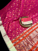 Pink Color Jamdani Soft Cotton Silk  Saree -  Jamdani Saree - Floral Jaal Sarees