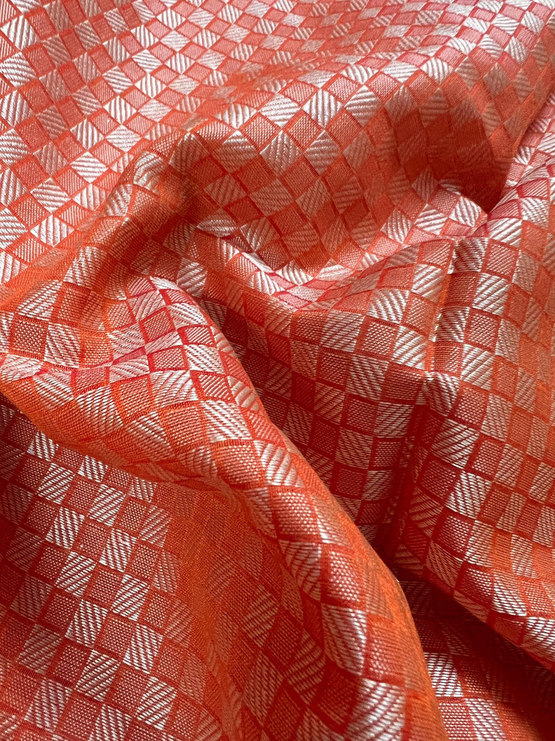 Handmade Orange Color Saree -  Banarasi Handloom Cotton Silk Saree - Resham Weave