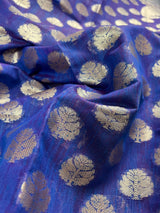 Blue Color Banarasi Cotton Silk Saree with tint of Purple - Koniya Design - Muted Sliver Zari Weave - Banarasi Silk Sarees