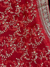 Red Color Organza Dupatta with Gold Zari, Embroidery and Sequins.