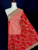 Red Color Organza Dupatta with Gold Zari, Embroidery and Sequins.