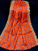 Orange Color Soft Organza Dupatta with Embroidery, Sequin and Zari with Floral Digital Prints