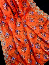 Orange Color Soft Organza Dupatta with Embroidery, Sequin and Zari with Floral Digital Prints